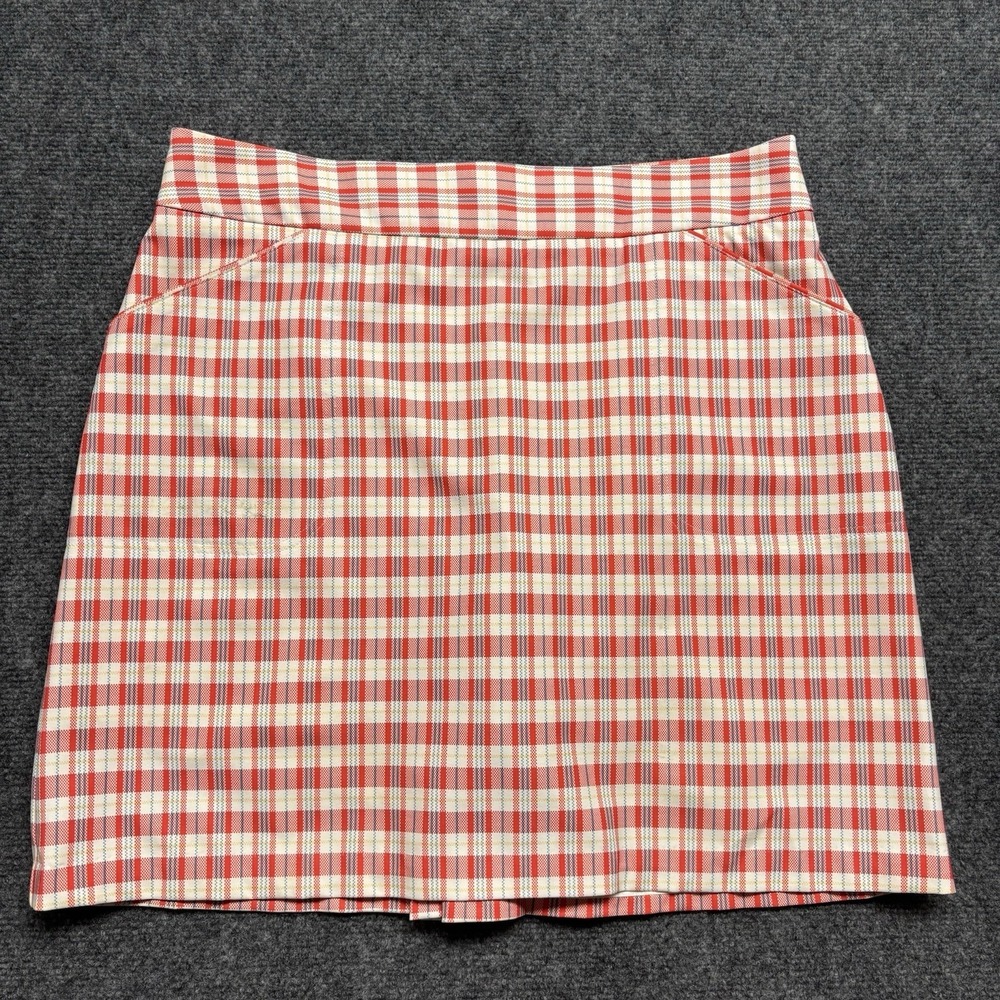 Peter Millar Golf Skort Women Size 8 Red Plaid Stretch Wicking Skirt Pockets EUC